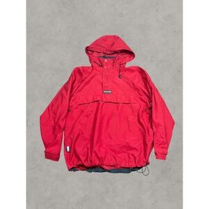 Vintage Chaps Ralph Lauren Red Anorak Windbreaker Pullover Hooded Jacket Mens